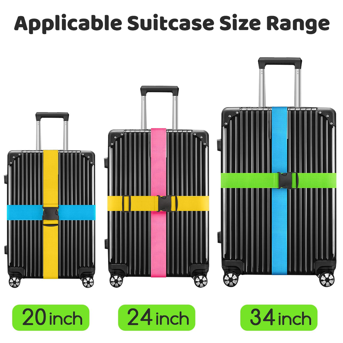 WISYOK Luggage Straps Extended, 4 Pack, 130-250cm Adjustable, Blue Orange