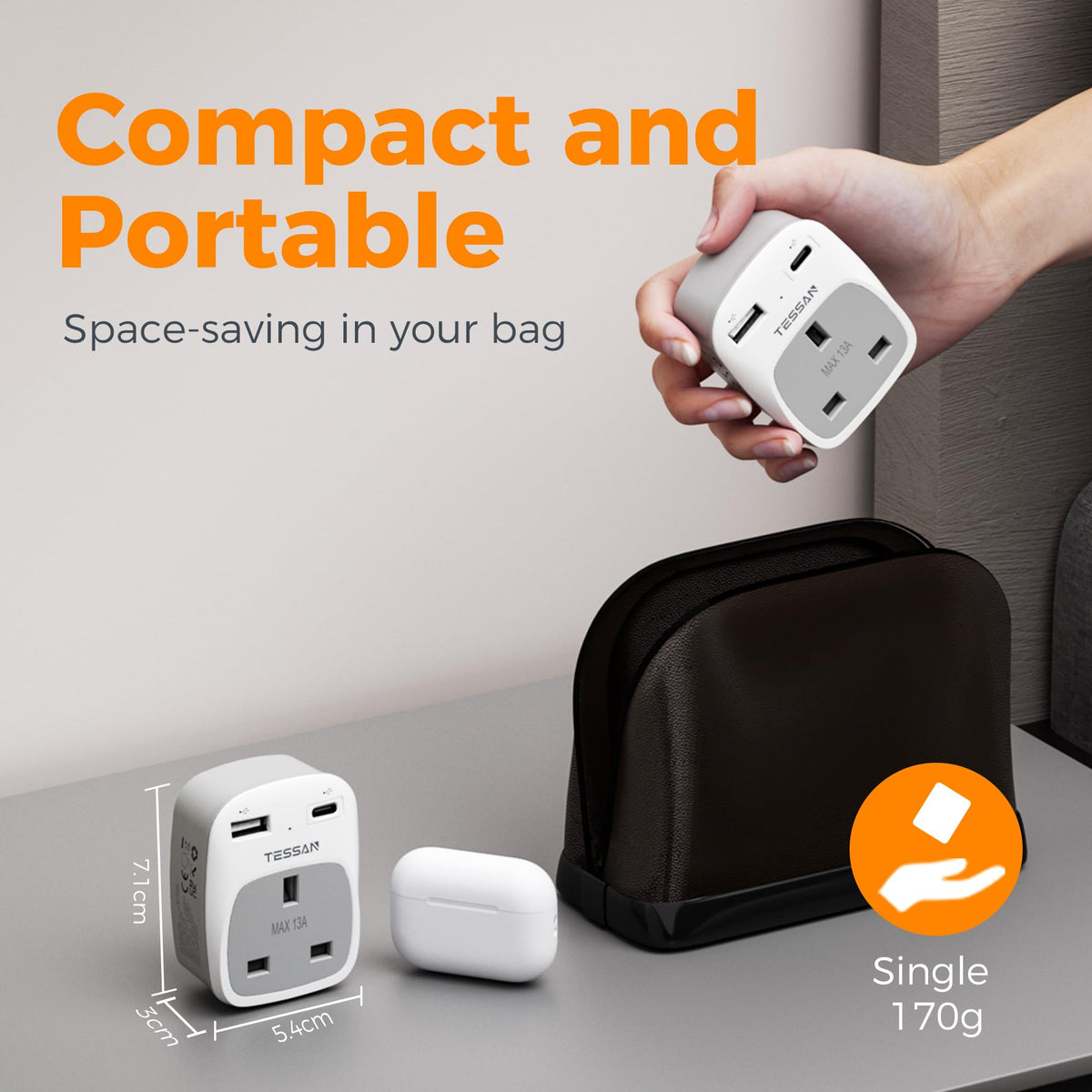 TESSAN UK to Australia Plug Adapter, Type I AU NZ Travel Adapter with USB C