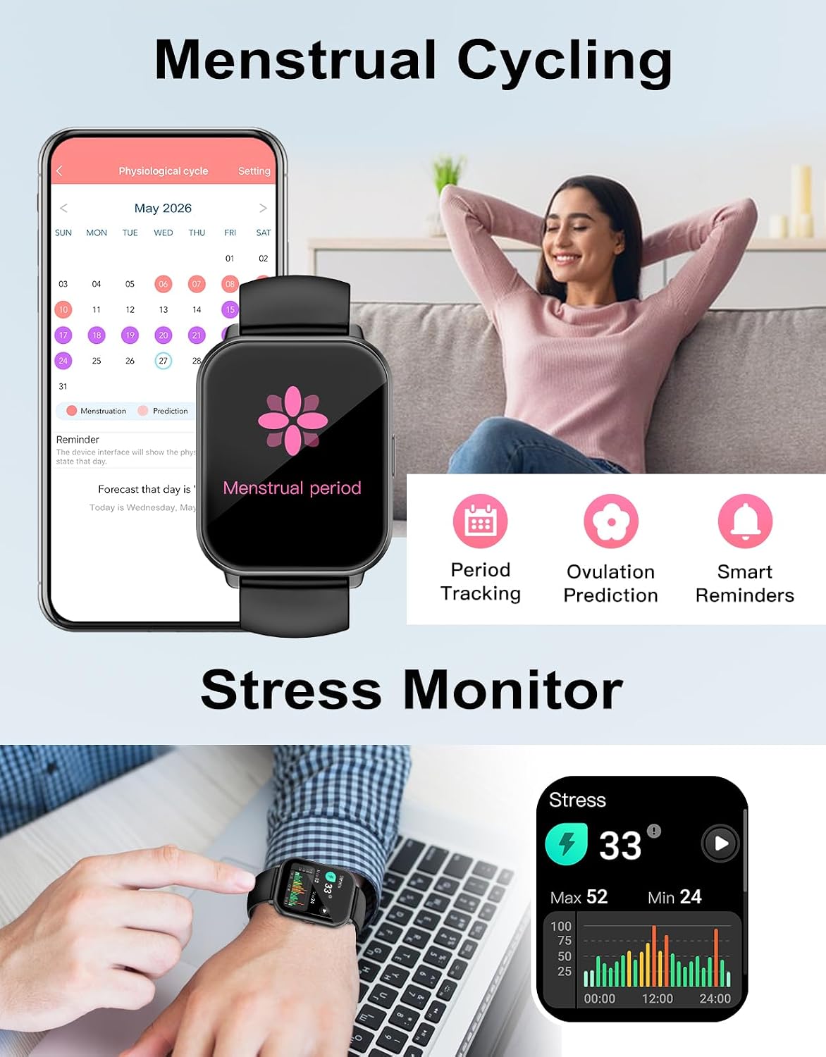 RUIMEN Smart Watch Answer Dial Call,Smart Watches for Women Men 1.85" HD Screen Fitness watch with SpO2 Heart Rate Sleep Monitor Step Counter Waterproof 100+ Sports Mode for Android iOS (2 Bands)