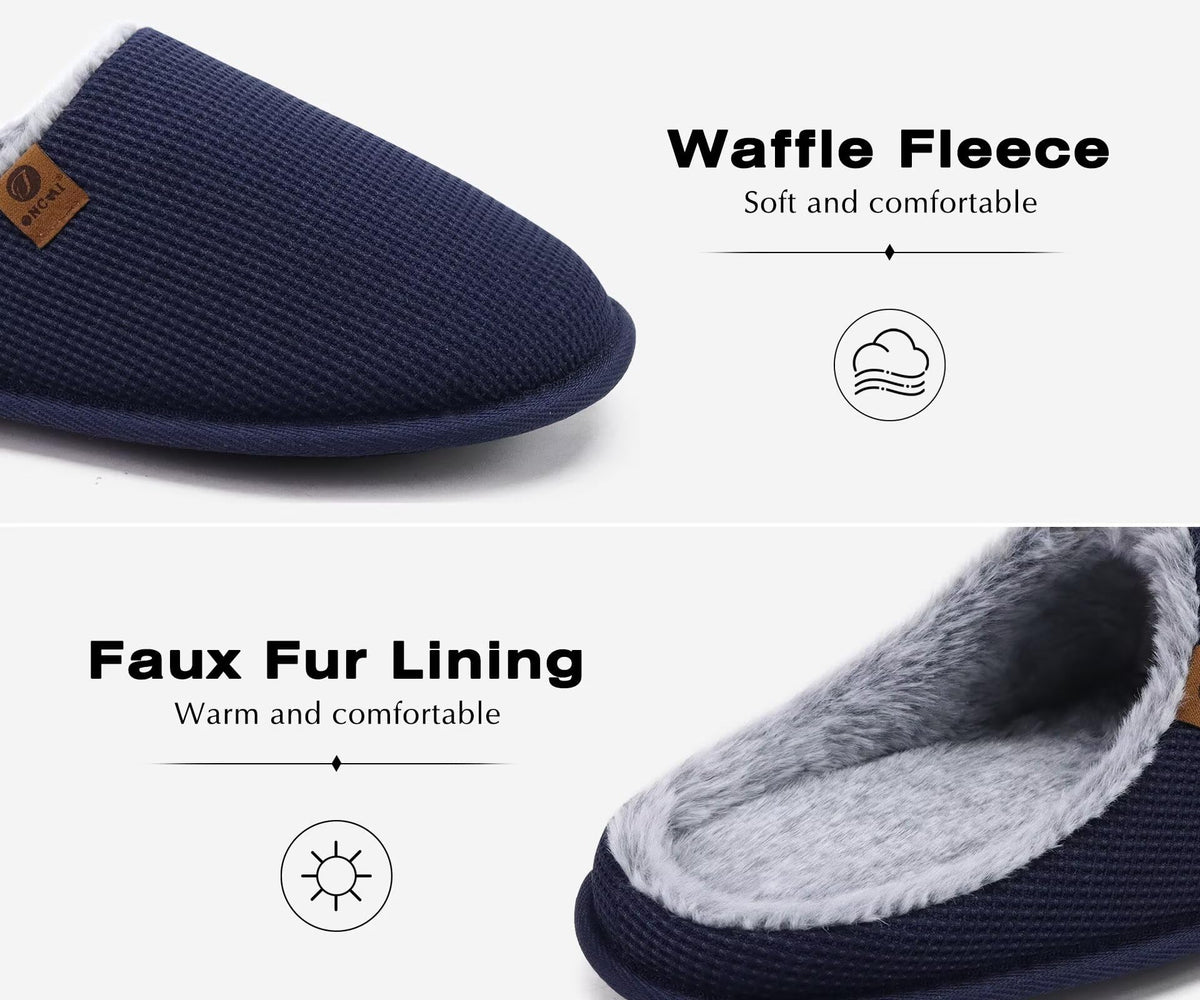 ONCAI Men's House Slippers，Cushion Memory Foam Shake Fleece and Man House Shoes with Faux Fur Lining and Indoor Outdoor Rubber Soles UK Size 6.5-14
