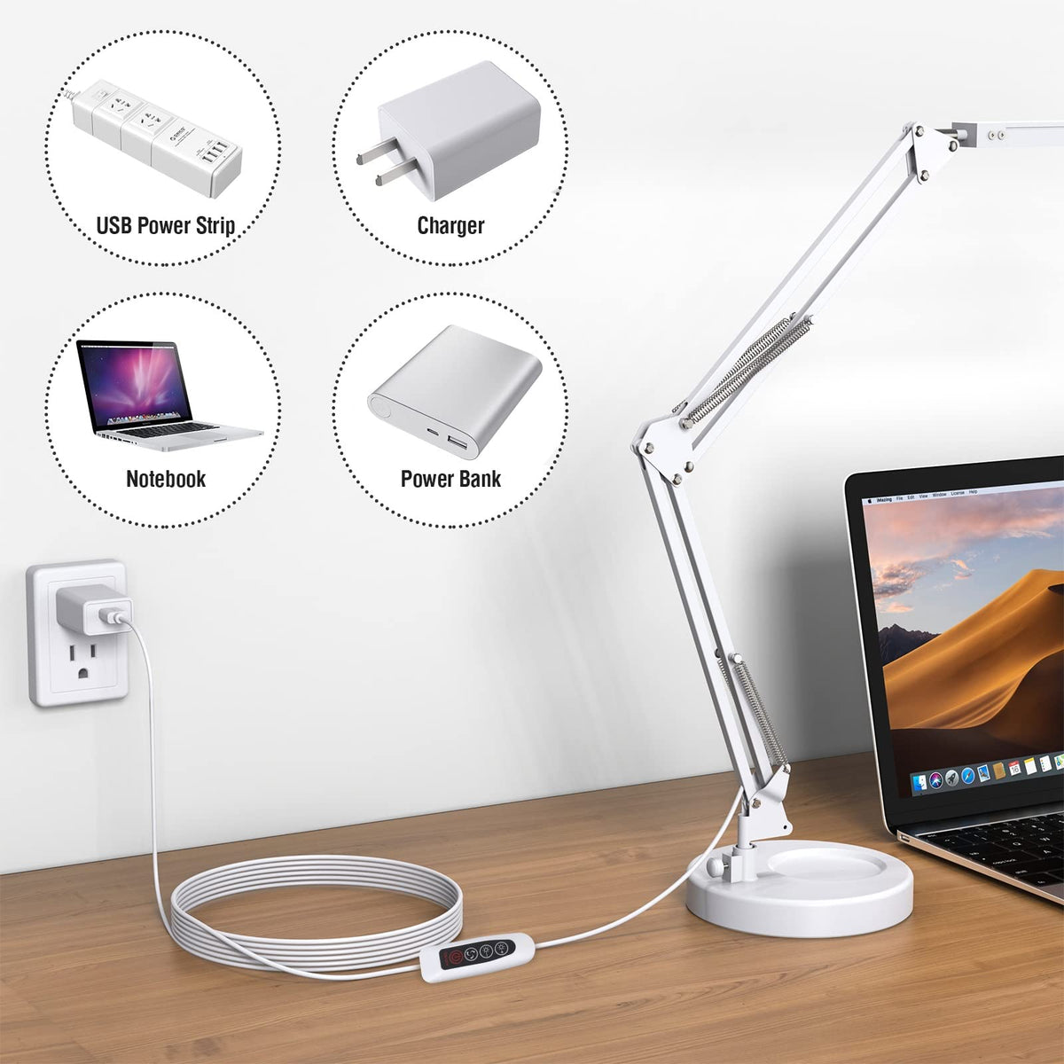SKYLEO LED Desk Lamp with Clip and Base - Eye Protection Desk Lamps Black