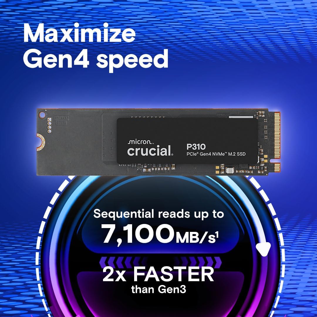 Crucial P310 2TB SSD M.2 2280 NVMe PCIe Gen4, Up to 7,100MB/s, Laptop & Desktop (PC) Compatible, Internal Solid State Drive - CT2000P310SSD801