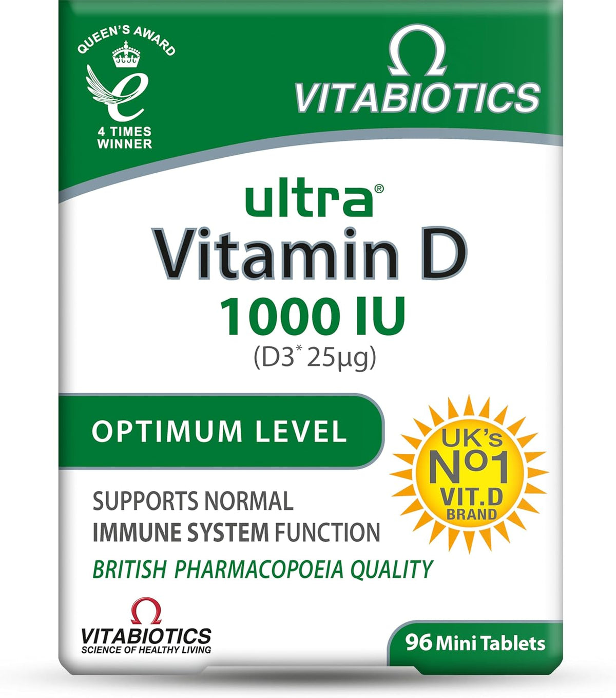 Vitabiotics Ultra Vitamin D3 1000IU, Vitamin D3 Tablets, 96 Tablets