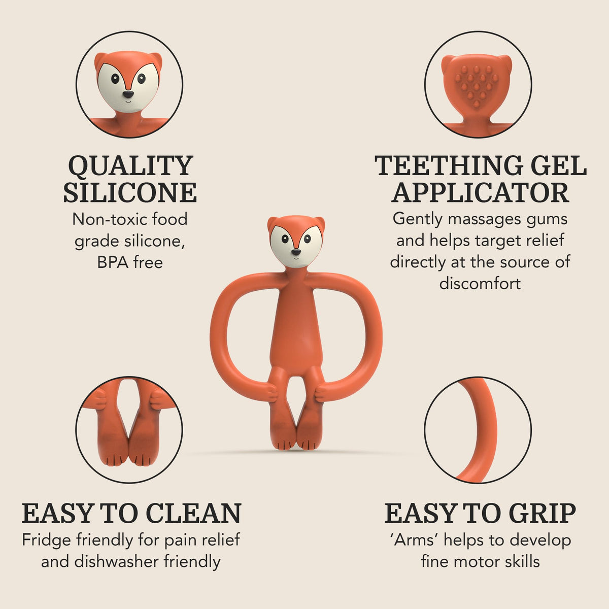 Matchstick Monkey, Antimicrobial Silicone Teether & Gel Applicator, Easy To Grip, BPA Free, 3 Months Old+, 11 cm, Gigi Giraffe, Pack of 1