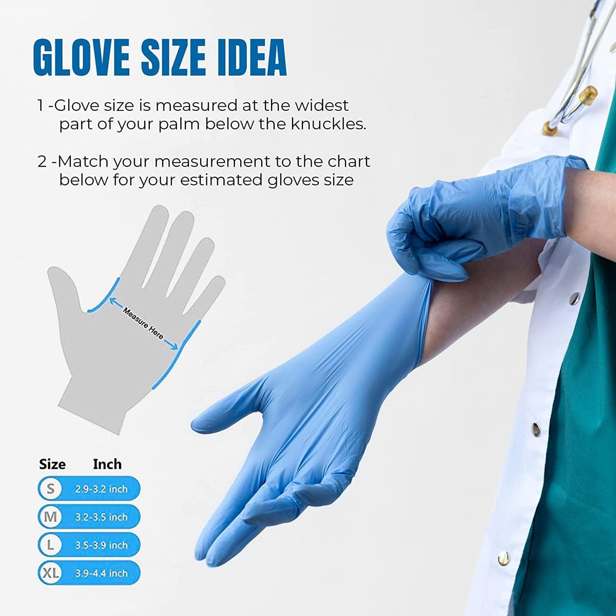 Surgicals Powder Free Nitrile Gloves, Food Grade, Hand Disposable Gloves - 100 Count - Blue (100, Large)