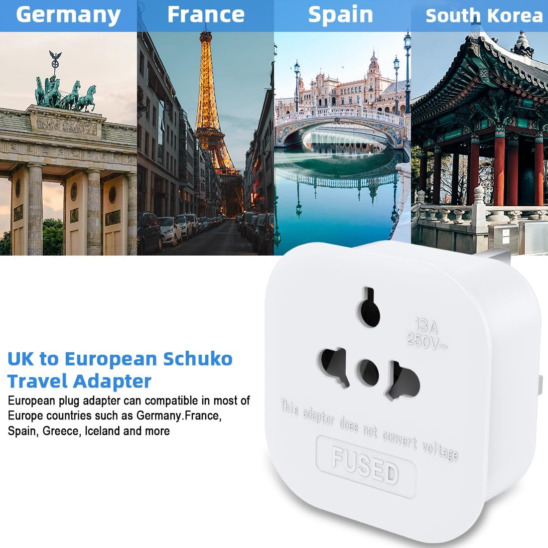 2Pack European to UK Plug Adaptor, US to UK Travel Plug Adapter