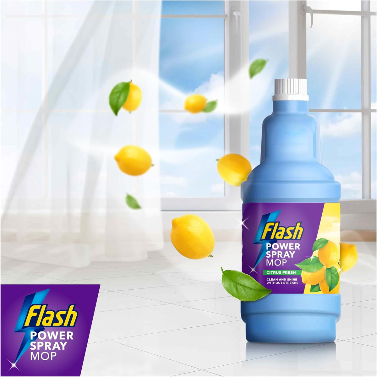 Flash Power Spray Mop Floor Cleaner Liquid Citrus 4x1.25L