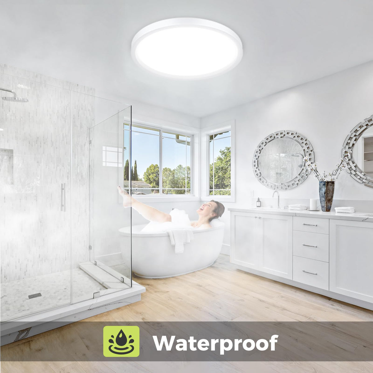 hepside Bathroom Light, 3000K/4000K/6500K 3 Color Temperature LED Ceiling Light, 15W 1500LM, Waterproof, Round, Small, Modern, Flush Ceiling Light for Bathroom, Kitchen, Bedroom, Black