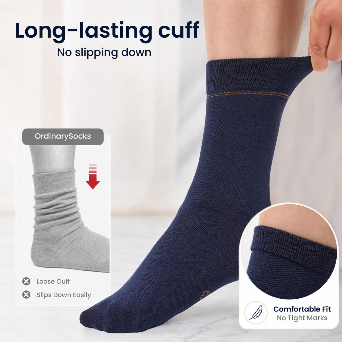 Mens Socks, 6/12 Pairs Cotton Business Socks for Men