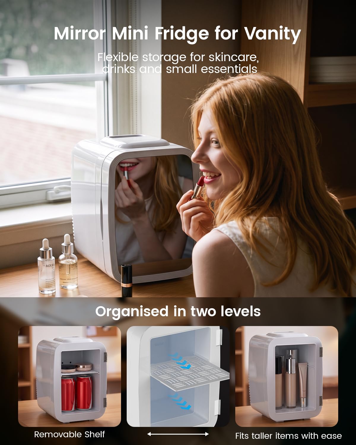 Mini Fridge, 4 Litre/6 Can Small Fridge with Dimmable LED Light, AC/DC Portable Mini Cooler and Warmer, Gaming Fridge for Bedroom, Office, Games Room and Car Great Gift for Teens