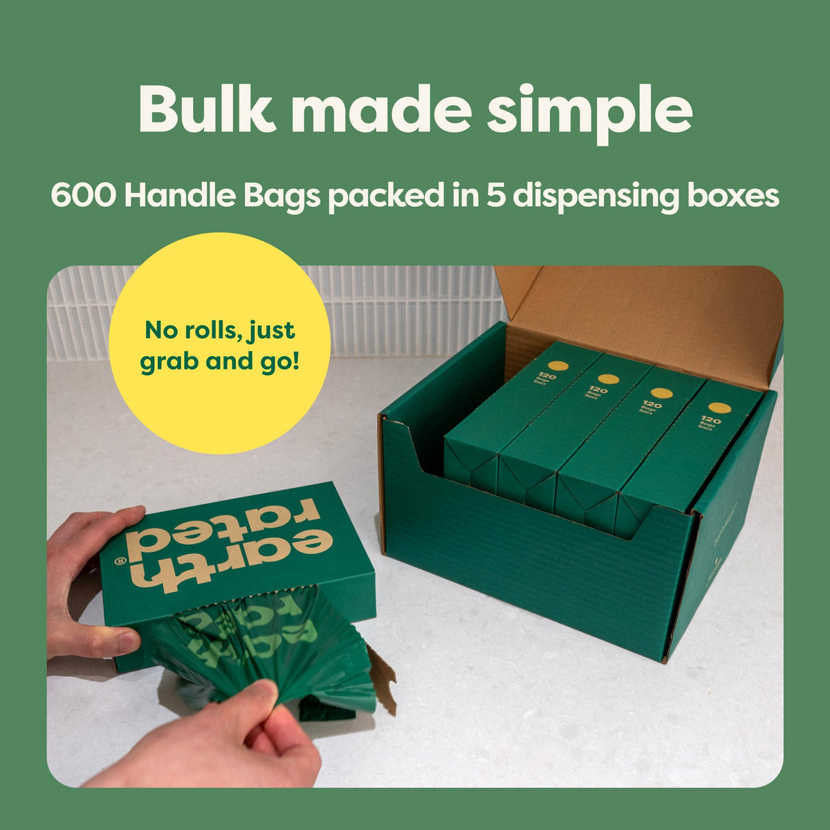 Earth Rated Dog Poo Bags with Handles, Easy Tie and Guaranteed Leakproof, Lavender Scented, 120 Bags