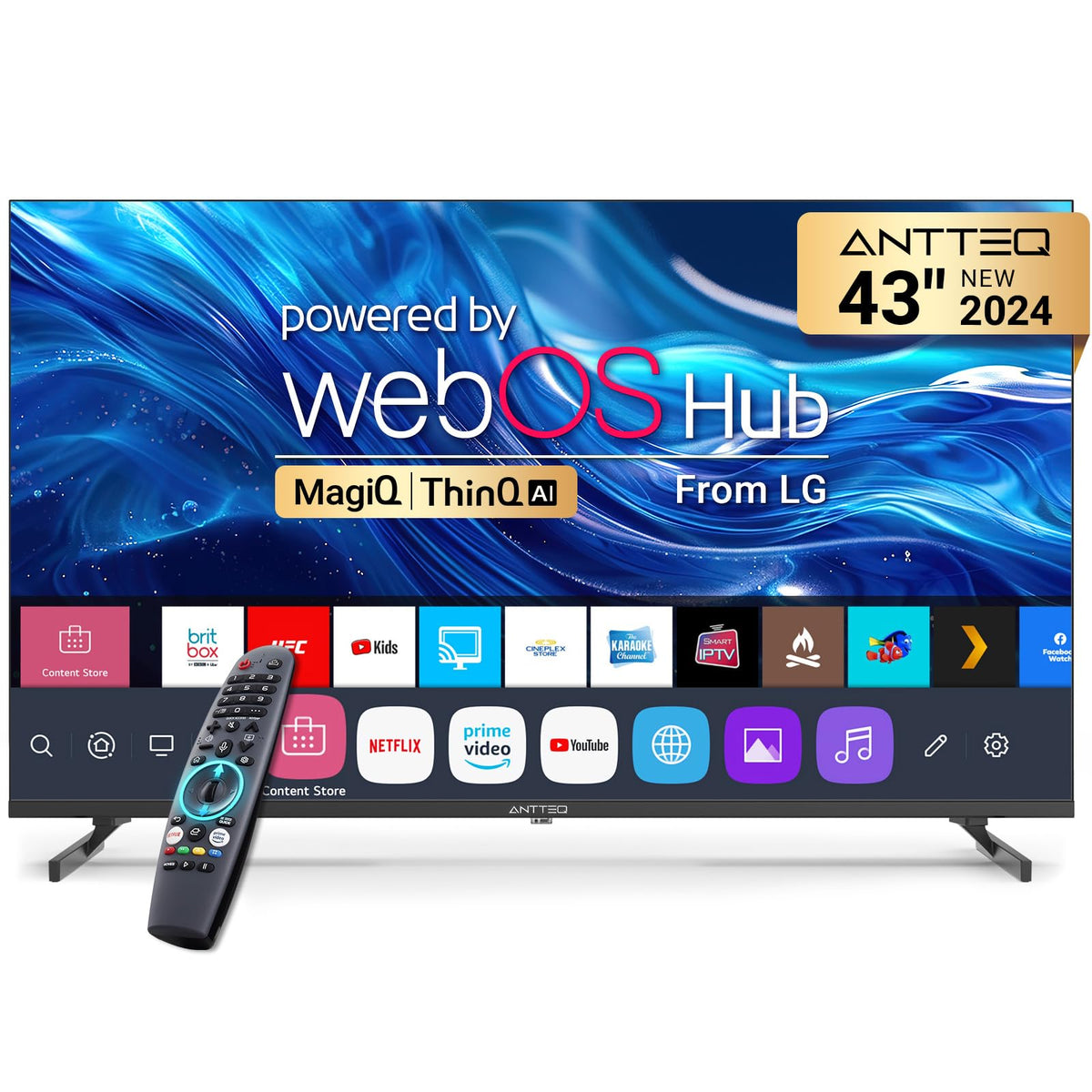 Antteq 32 Inch TV, Central Stand Design TV 720P Freeview HD Dolby Audio DVB T2/S2 LED Television, HDMI USB Media Player Monitor PS5 Xbox, Standard Nonsmart TV Small Screen for Bedroom Kitchen Black