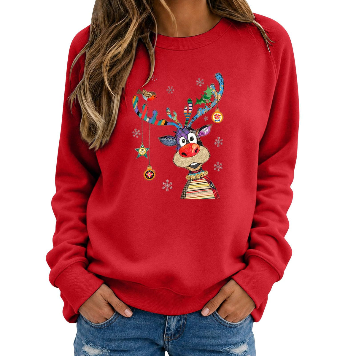 Christmas Jumpers Women Reindeer Graphic Print Sweatshirts Ladies Xmas Tops