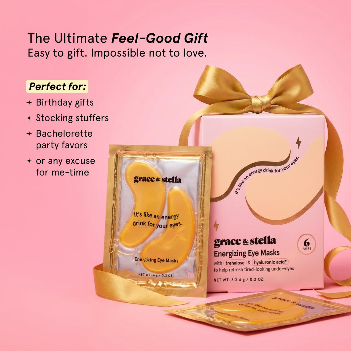 grace & stella Award Winning Under Eye Patches for Dark Circles - Illuminating Under Eye Masks for Puffy Eyes - Undereye Gel Patches with Niacinamide - Vegan - Gifts for Sisters (6 Pairs, Blue)