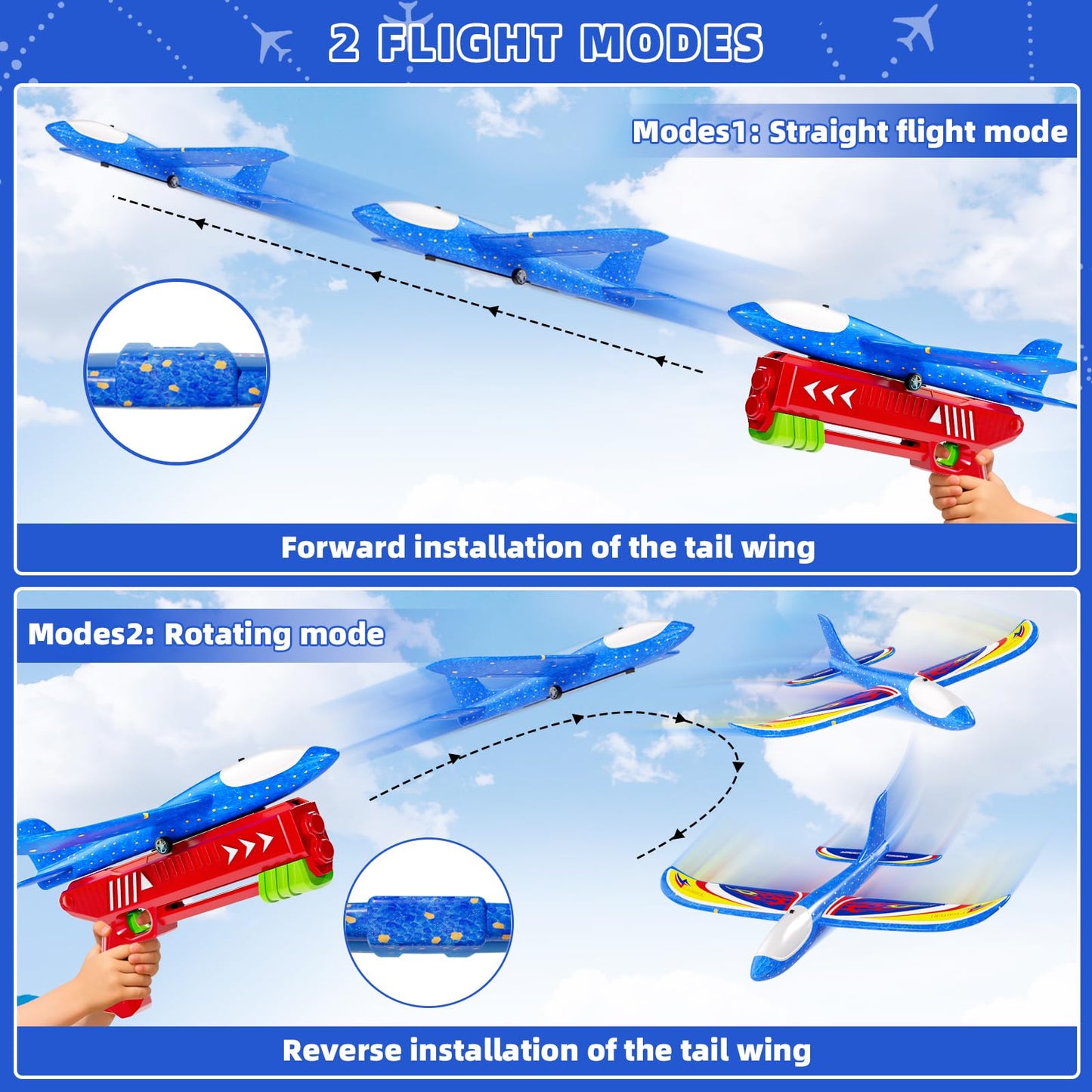 Doloowee Boys Toys for 3 4 5 6 7 8 Years Old, 1 Launcher with 3 Foam Glider Planes, Outdoor Garden Toys Birthday Present Gift for Kids 3 4 5 6 7 8 Year Old