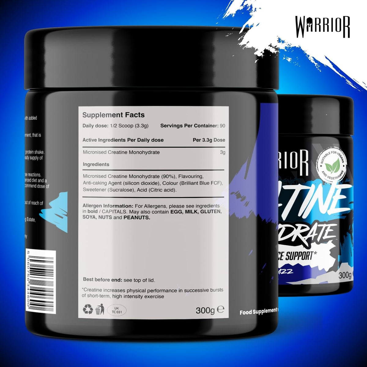 Warrior Creatine Monohydrate Powder 500g Pure Micronised (166 Servings)