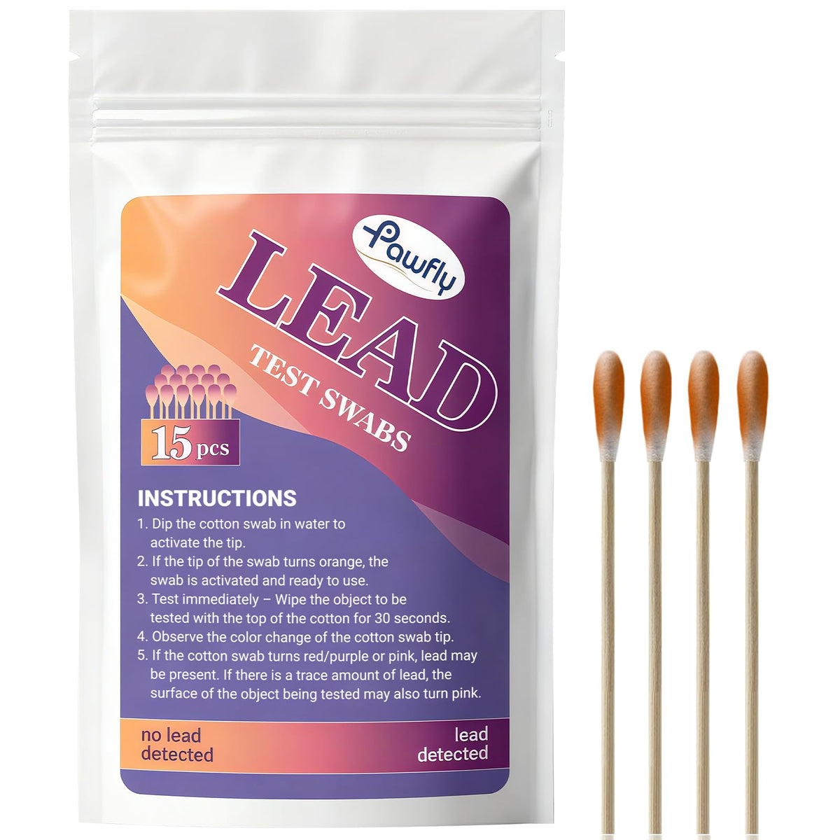 Pawfly 60 Pcs Lead Test Kit for Dishes (Dip in Water to Use) Instant Lead Test Swabs with Results in 30 Seconds Rapid Home Lead Testing Kit for Ceramics Metal Toy Jewelry & Wood
