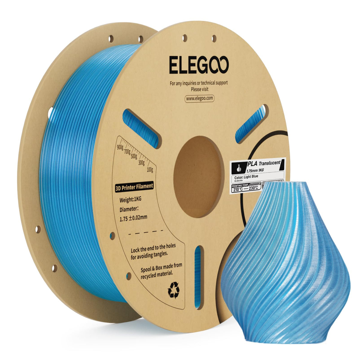 ELEGOO PLA Filament 1.75mm Black 1KG, 3D Filament Dimensional Accuracy +/- 0.02mm, 1kg Cardboard Spool(2.2lbs) 3D Printing Filament Fits for Most FDM 3D Printers