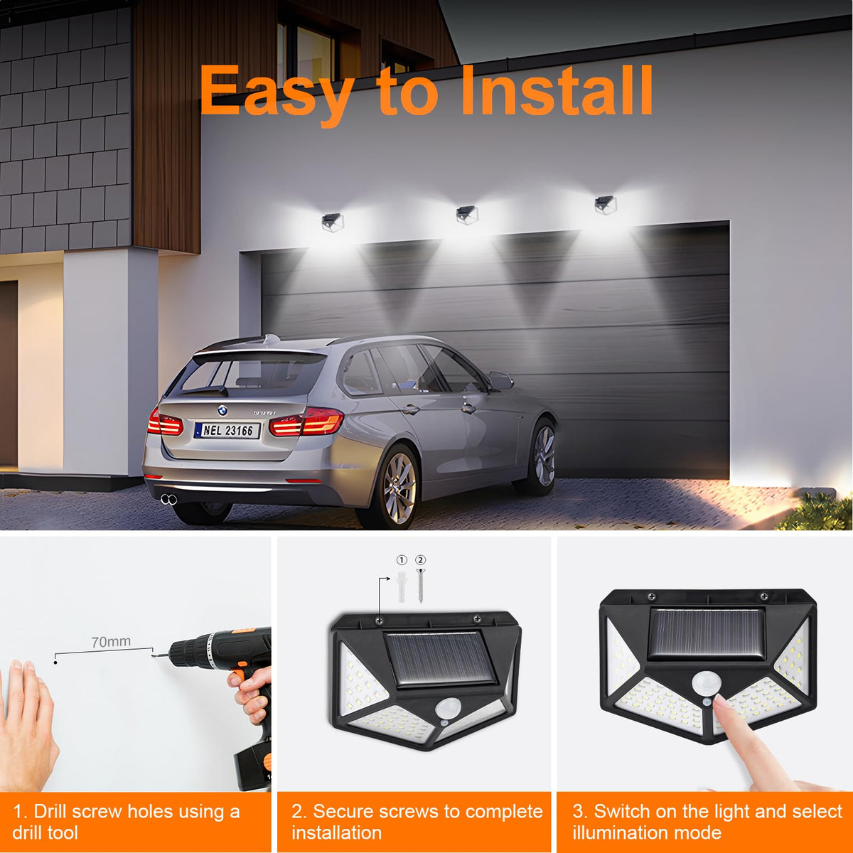 GRIFEMA 2 Pack Solar Security Lights with Motion Sensor