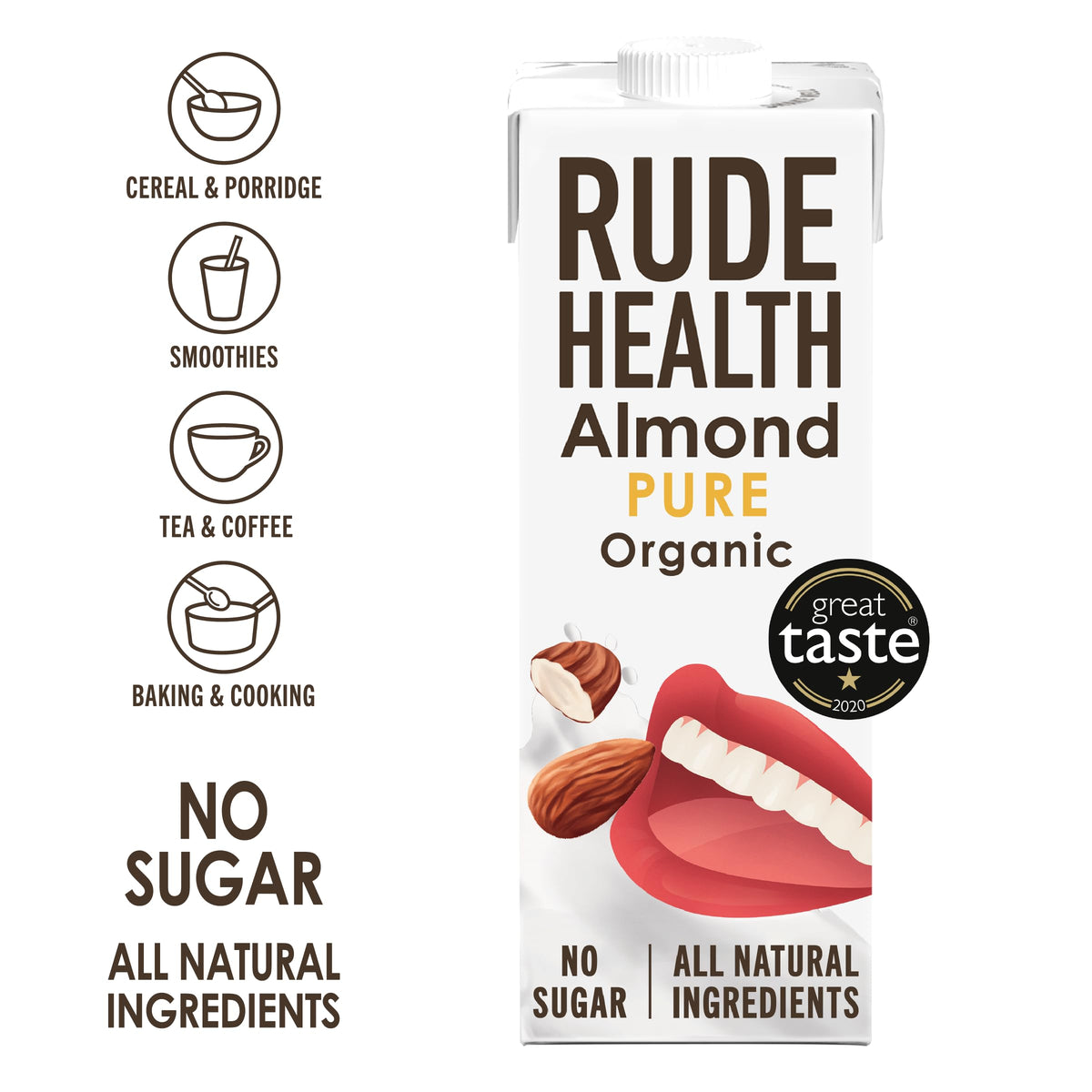Rude Health 6 x 1 Litre Organic Oat Dairy-Alt Milk, 100% Natural Organic Drink, Lactose Free, Dairy Free & Gluten-Free, No Added Sugar, Award-Winning, Healthy & Vegan, 100% Recyclable Packaging