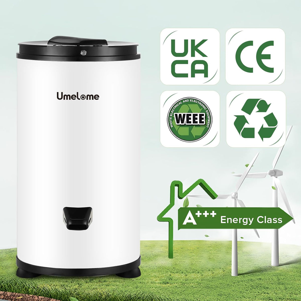 Spin Dryer 6kg Umelome, 2800 RPM Energy Saving Clothes Spinner, White