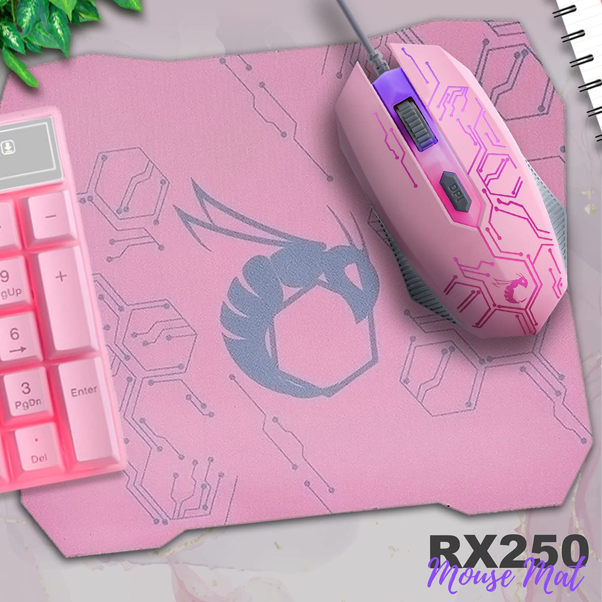 Gaming Keyboard and Mouse and Mouse pad and Gaming Headset, Wired LED RGB Backlight Bundle for PC Gamers Users - 4 in 1 Gift Box Edition Hornet RX-250