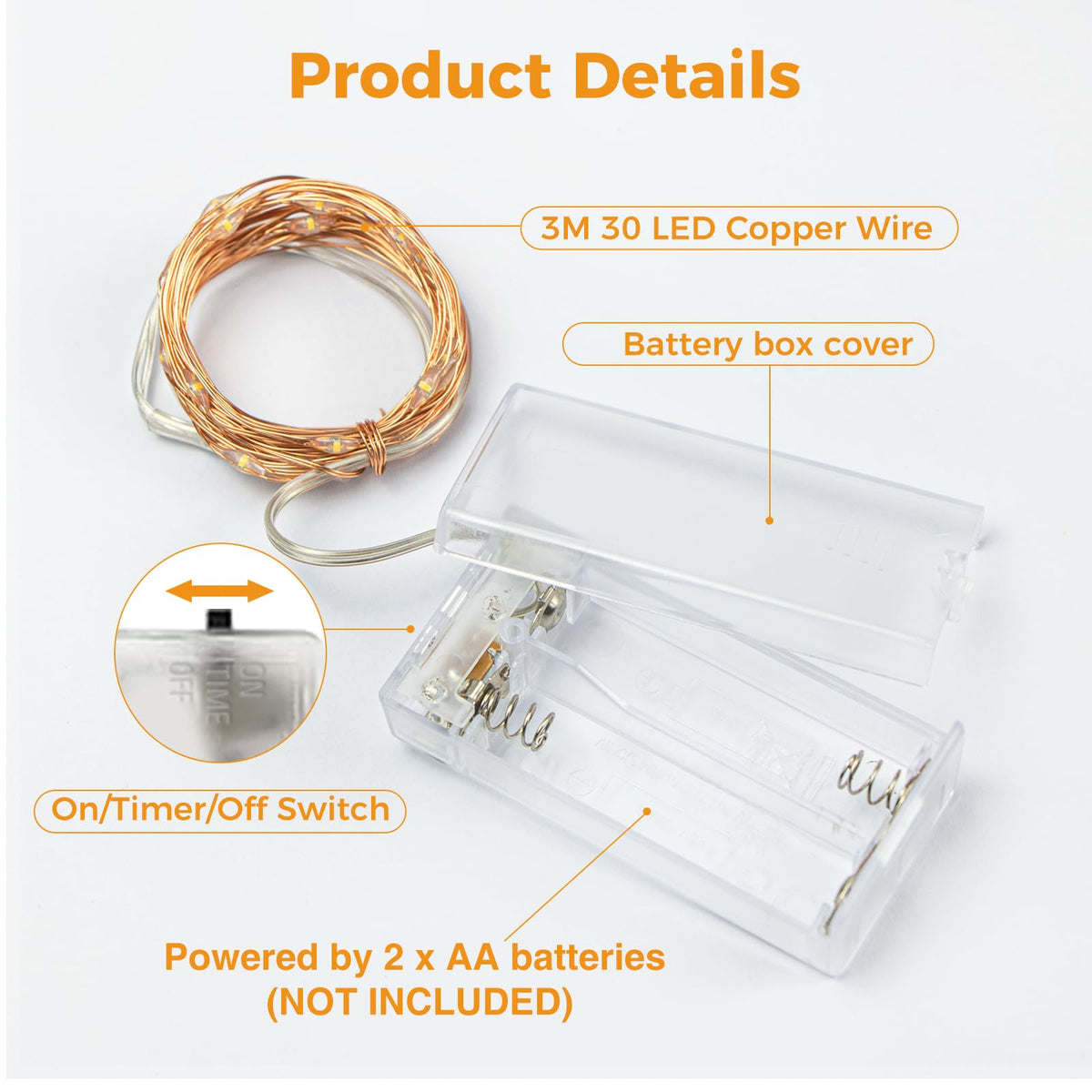litogo Halloween Orange Fairy Lights Battery Operated with Timer, 3M 30 LED
