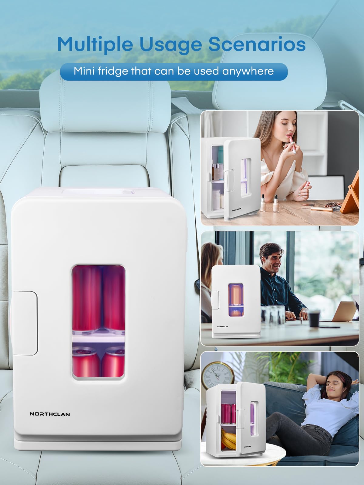 Mini Fridge 15L/21 Cans Mini Fridge for Bedrooms, Upgrade AC+12V DC Power Small Fridge for Dorm, Car, Office, Travel | Max & ECO Mode, Thermoelectric Cooler and Warmer | for Skincare, Beauty, Drink
