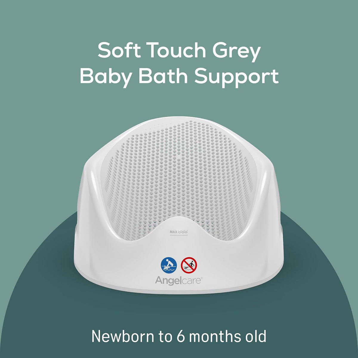 Angelcare Soft Touch Baby Bath Support -Grey- Water Level Indicator, Non-Slip, Comfortable & Safe for Newborns & Infants up to 6 Months