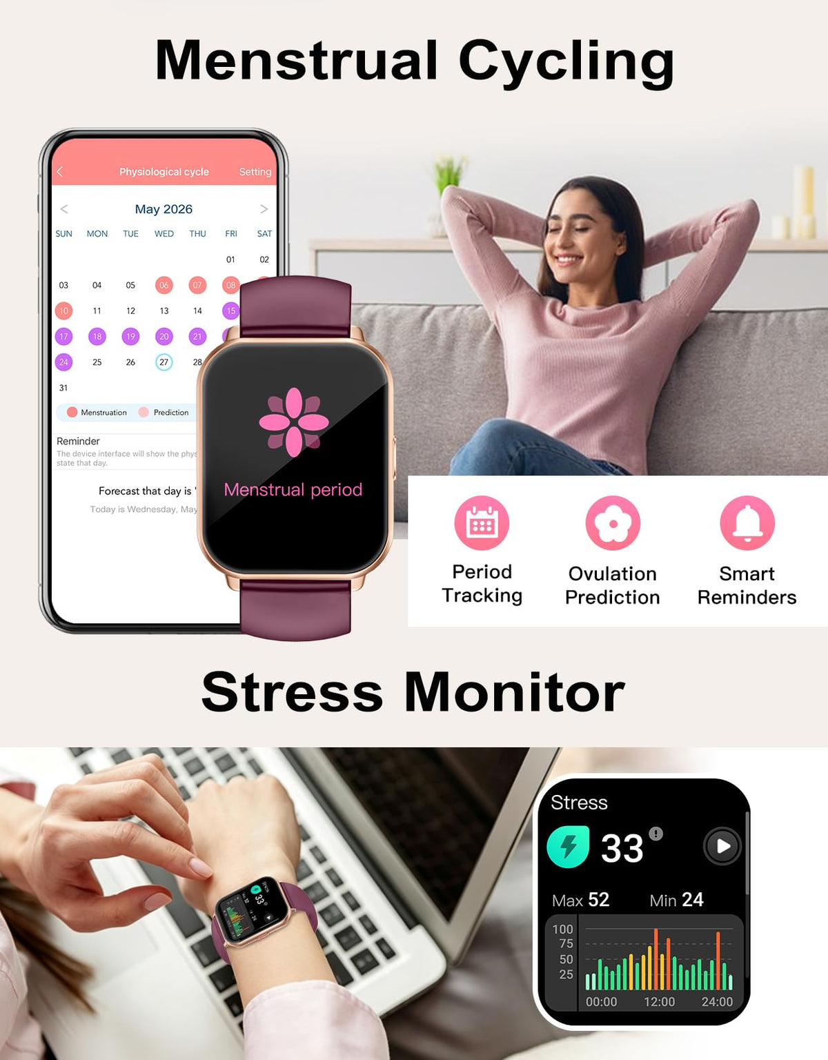 RUIMEN Smart Watch Answer Dial Call,Smart Watches for Women Men 1.85" HD Screen Fitness watch with SpO2 Heart Rate Sleep Monitor Step Counter Waterproof 100+ Sports Mode for Android iOS (2 Bands)