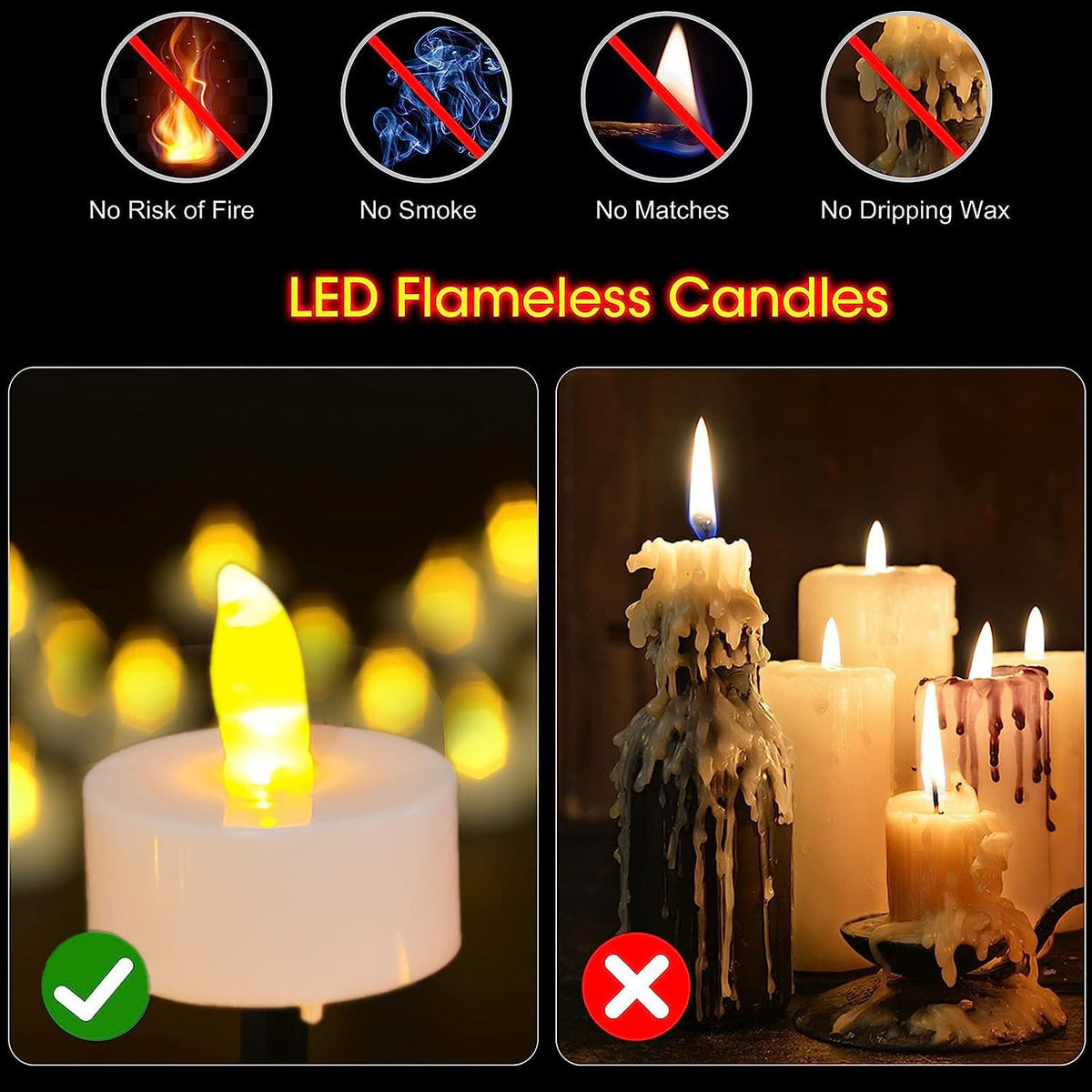 Jialine12 Pack Realistic and Bright Flickering Battery Operated Flameless LED Tea Lights Candles, 200+ tealights Electric Fake Candles for Halloween Weddings Festivals Decoration in Warm Yellow