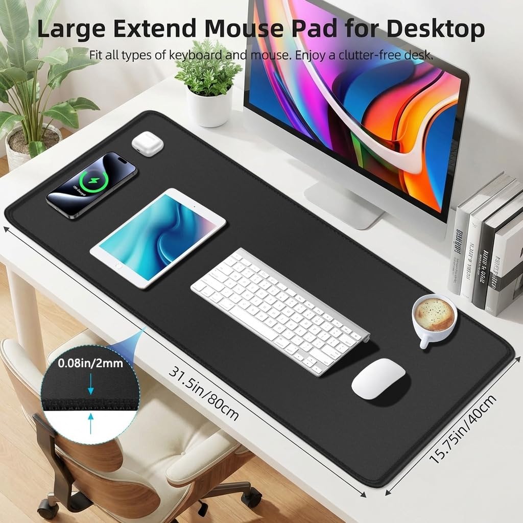 Rcege Large Gaming Mouse Pad Extended Desk Mat with Non Slip Stitched Edge