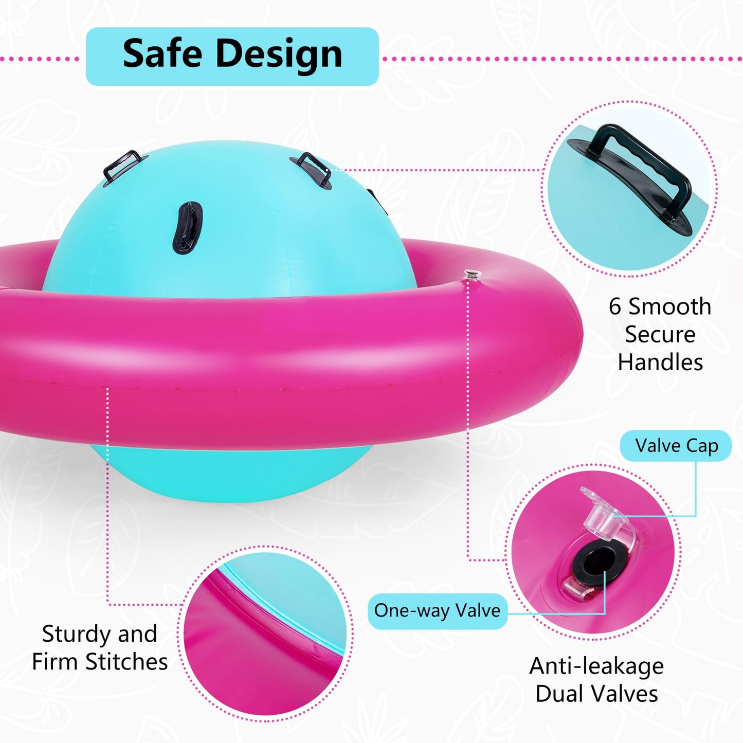 GYMAX 88'' Inflatable Dome Rocker Bouncer, Giant Inflatable Rocking Planet with 6 Handles, Indoor Outdoor Large Blow Up Rocking Ball for 5 Years Old+ Boys Girls, Max Weight 113kg (Pink+Green)