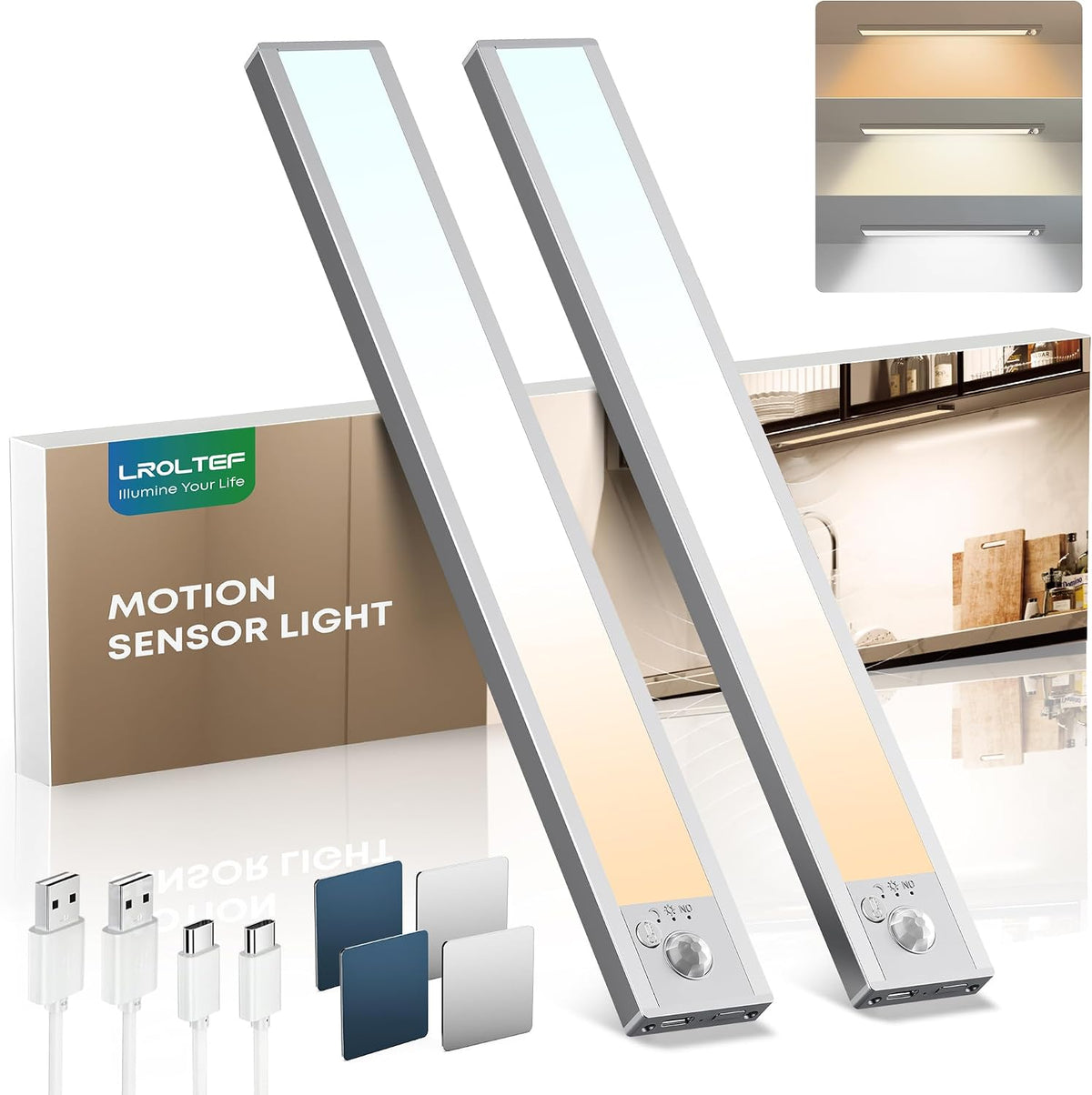 LROLTEF Under Cabinet Dimmable Wardrobe Motion Sensor Lights 3 Color 40cm