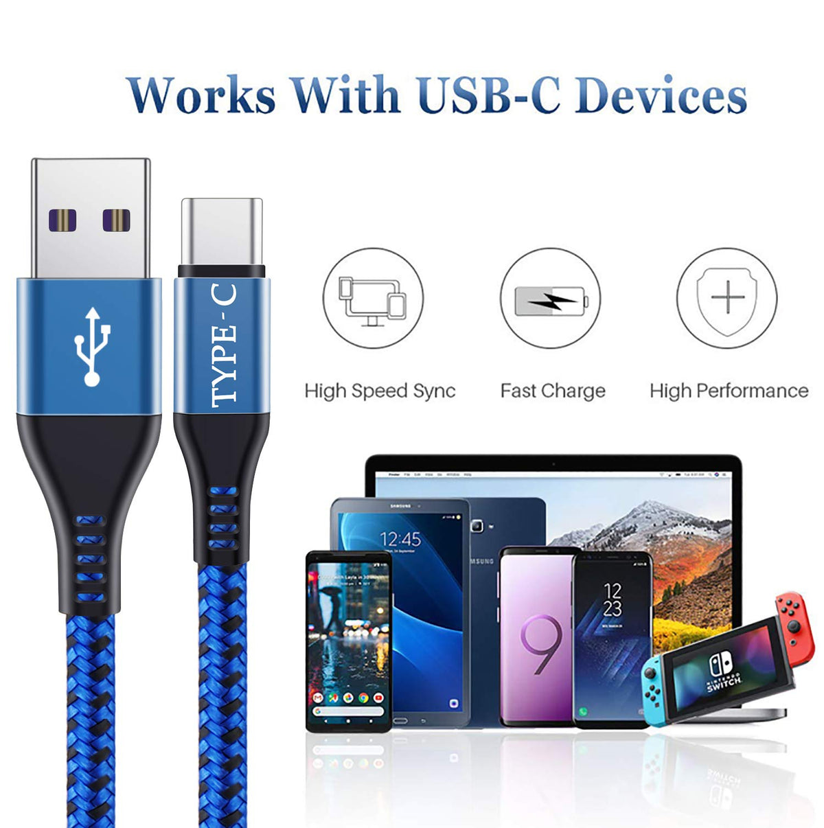 USB C Charger Cable 3M 3Pack,Extra Long USB to USB C Fast Charging Cable Braided,3A USB Type C Lead Fast Charge Compatible with Samsung Galaxy S21 S22 Plus S23 S20 S10,A54 A21s A20e,Xperia,PS5,Switch
