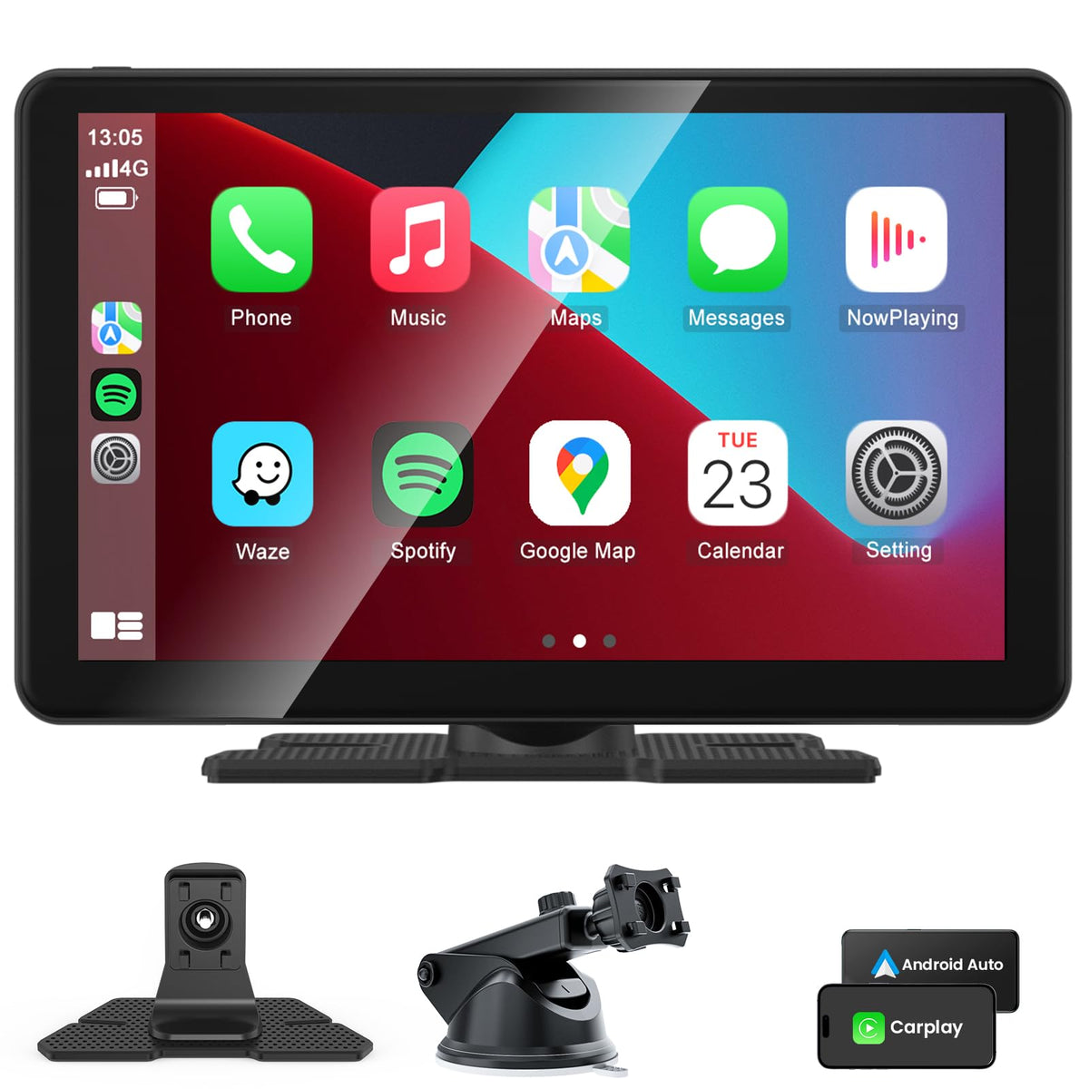 Wireless CarPlay Android Auto Screen, Car Stereo for CarPlay 7" HD Touch Screen Portable Navigation AirPlay Video Music Player Bluetooth WiFi, Voice Control, Mirror Link