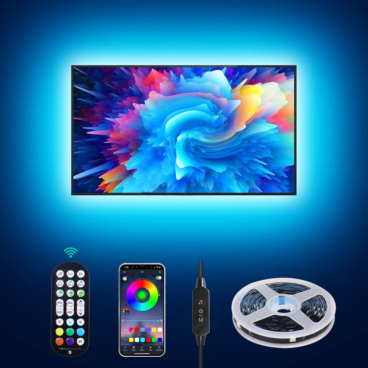 Daymeet TV Led Lights, 4M TV Led Backlight for Lights USB Powered RGBIC Light Strip for 55-75 inch Monitor Behind Lighting with Remote Music Sync Bluetooth APP Control