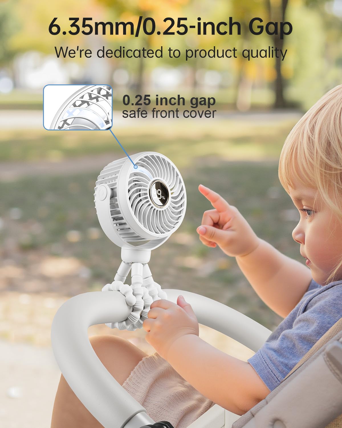 Pram Fan, Rechargeable 4-Speed Clip On Fan, Digital Display, Black