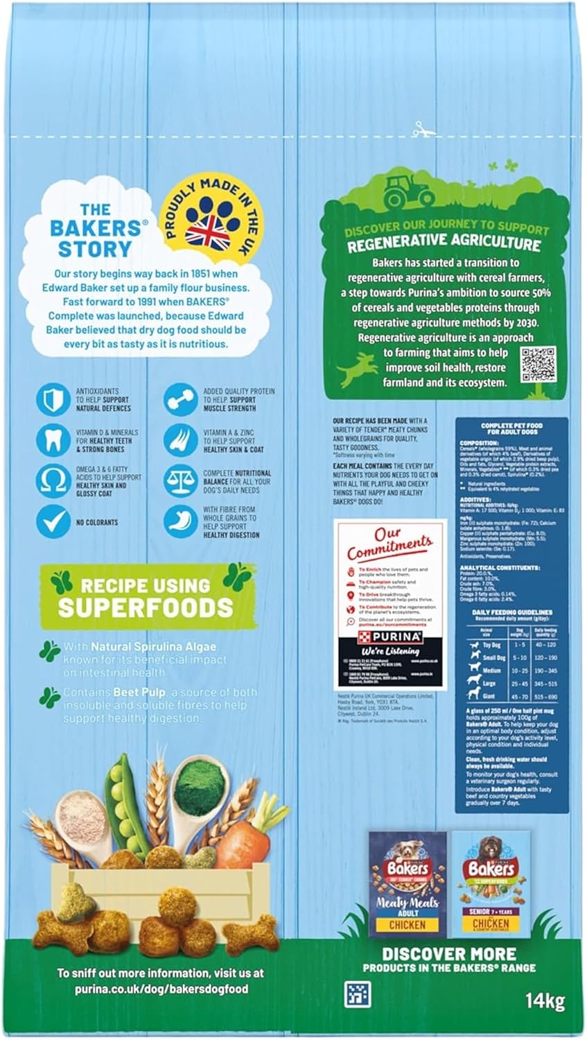 BAKERS Superfoods Adult Dry Dog Food Beef with Vegetables 14kg Pack