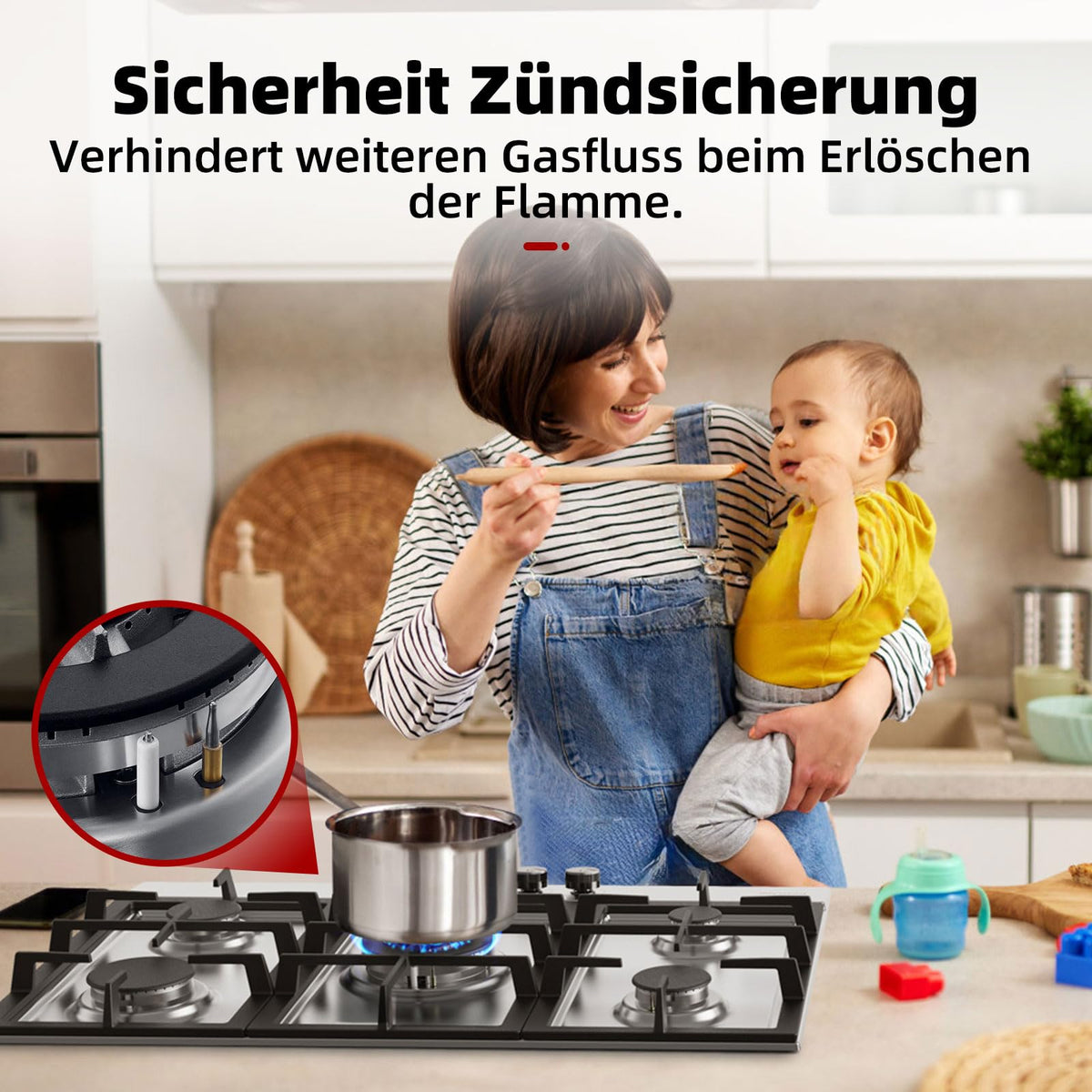 GASLAND GH60SF 60cm Built-in Gas Hob, 4 Burners Stainless Steel Gas Cooktop with Flame Failure Protection, NG/LPG Convertible, 8000W