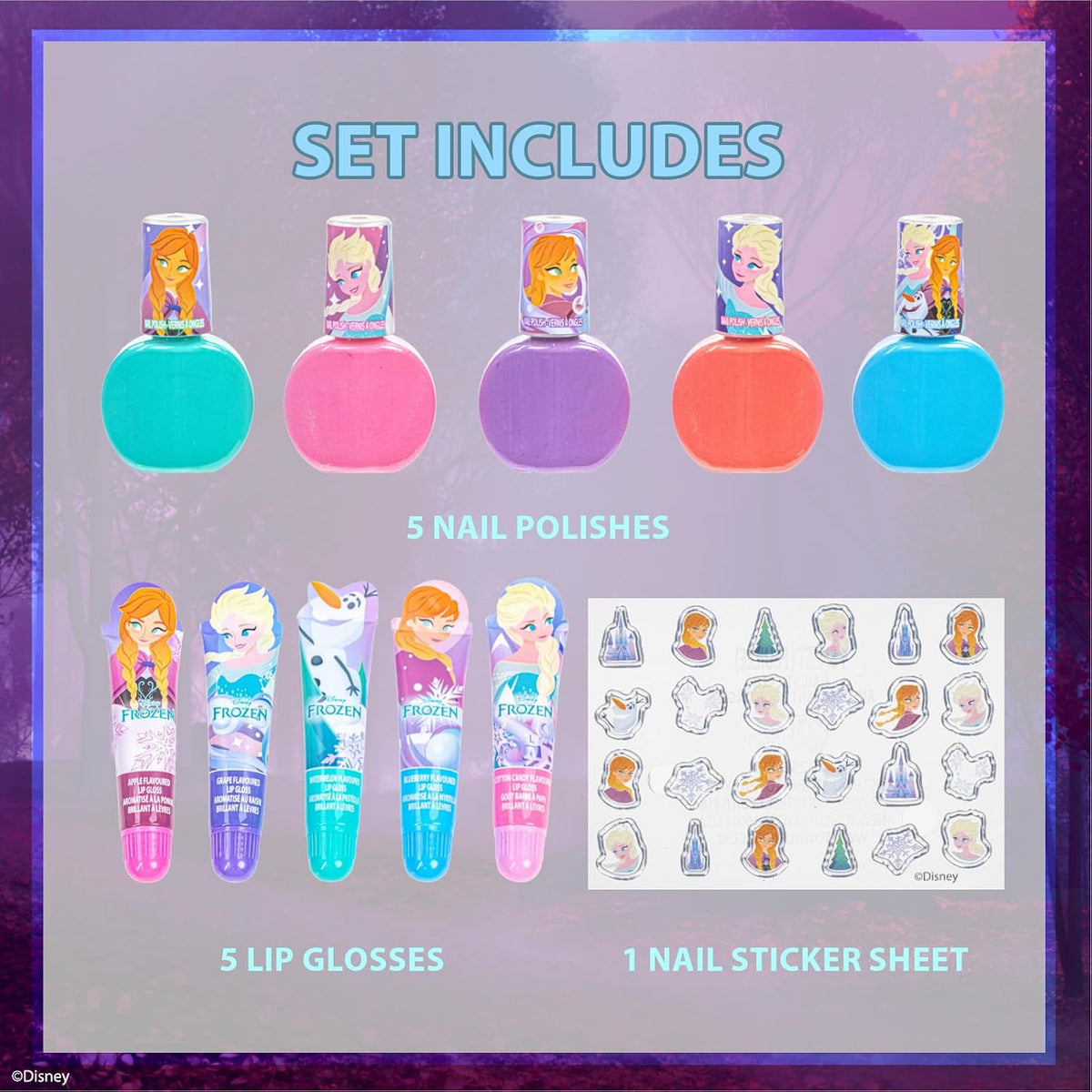 Disney Frozen Kids Lip Gloss and Nail Polish Set Kids Makeup Set Age 3+