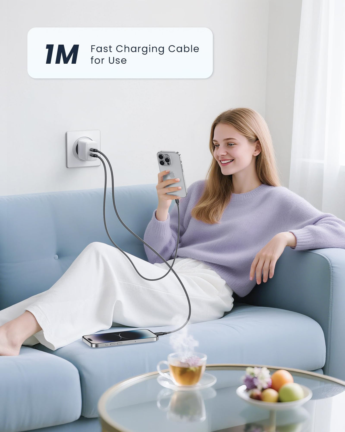 RAVIAD USB C to Lightning Cable 1M [MFi Certified]iPhone Fast Charger Cable