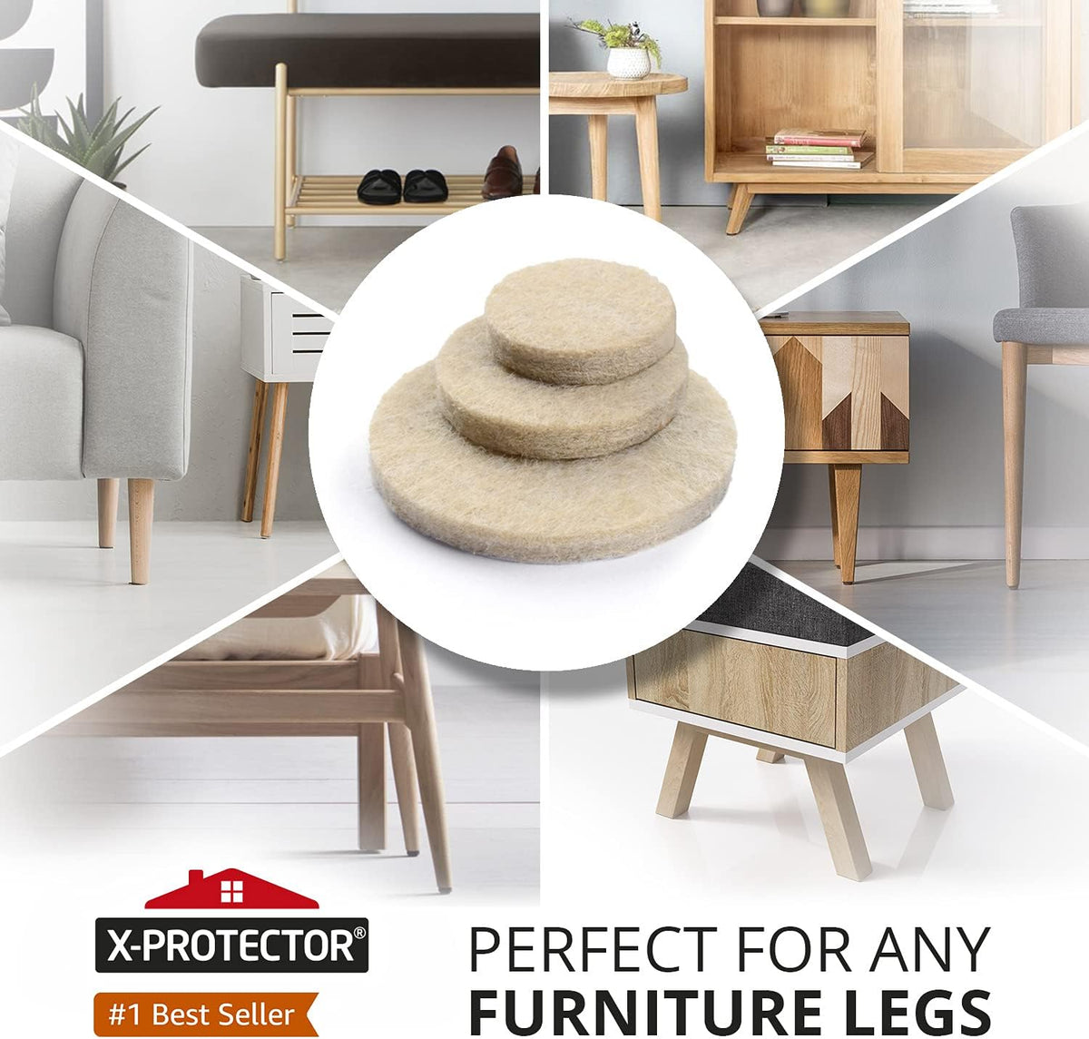 Chair Pads Floor Protectors X-PROTECTOR 48 PCS 25mm - Felt Furniture Pads