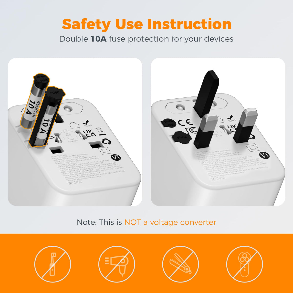 TESSAN Universal Travel Adapter Worldwide with 2 USB C and 2 USB A Ports
