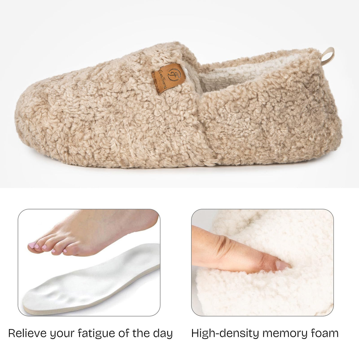 EverFoams Women's Fuzzy Full Slippers Faux Shearling Memory Foam