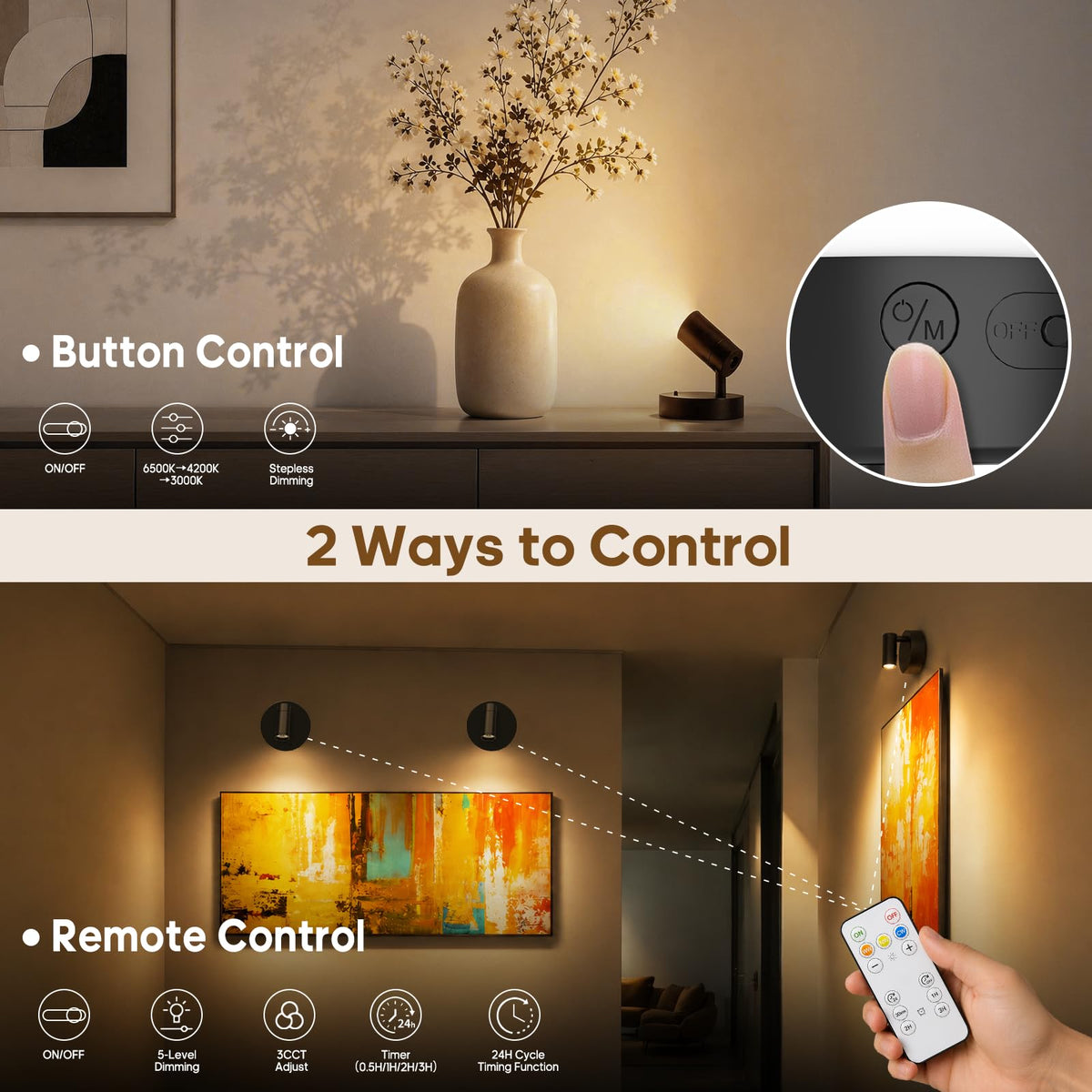 GOODEA Battery Operated Spot Light Indoor with Remote, Up to 30 Days, 3 CCT