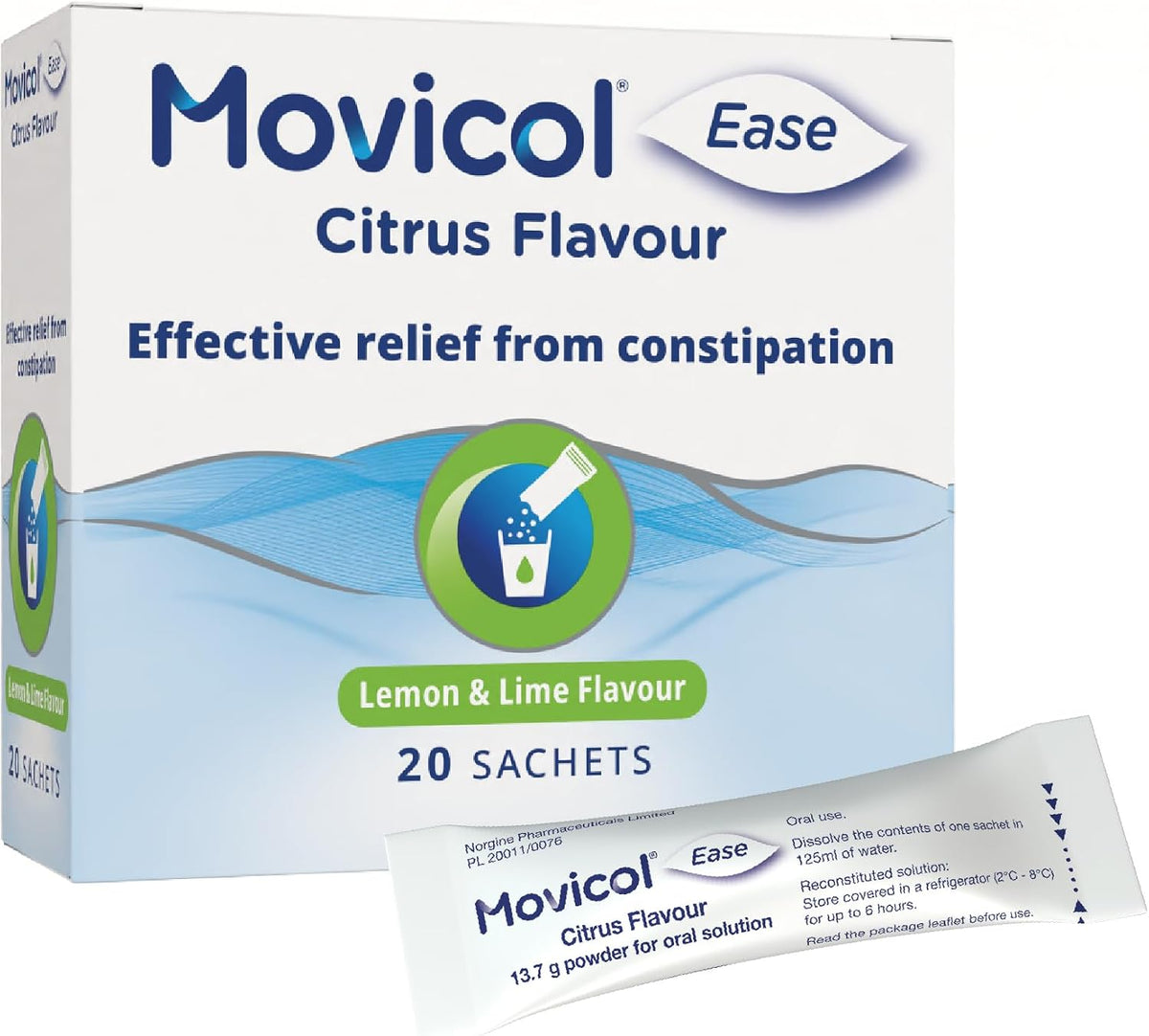 Movicol Ease Stick Sachets, Citrus, 20 Sachets, Constipation Relief for Adults, Laxatives, Relief, hydrates, softens & Help Restore Natural Bowel Movement