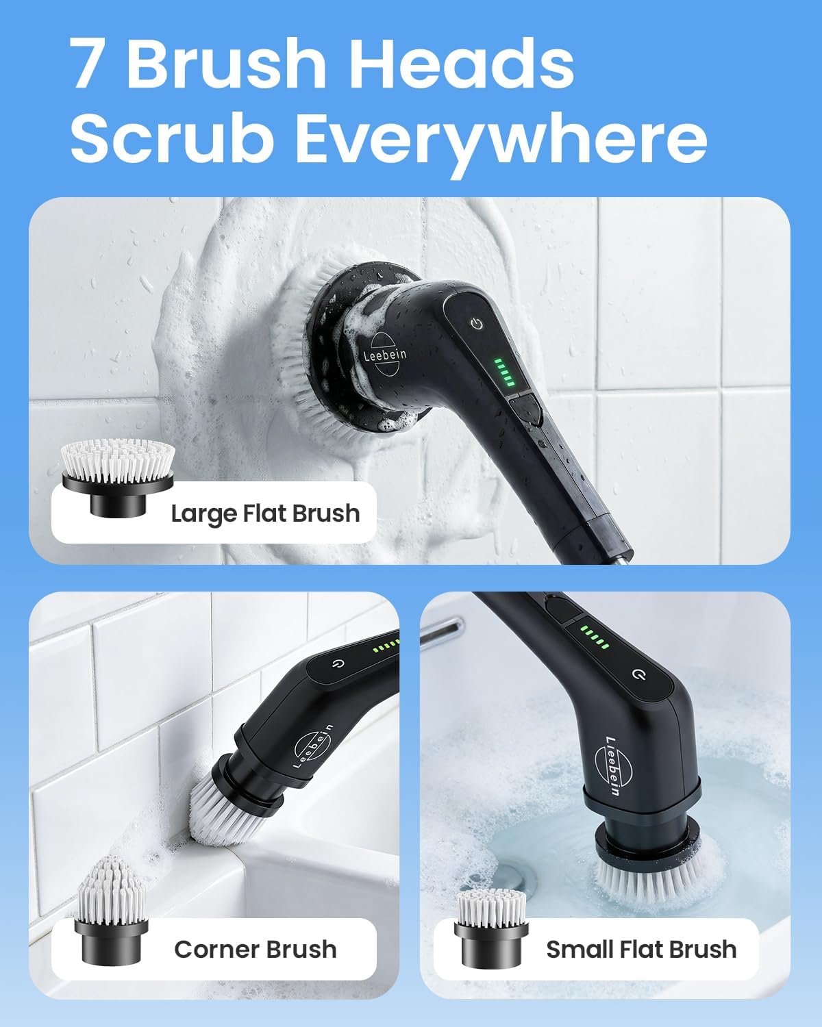 Leebein Electric Spin Scrubber, Cordless Cleaning Brush for Bathroom, Home