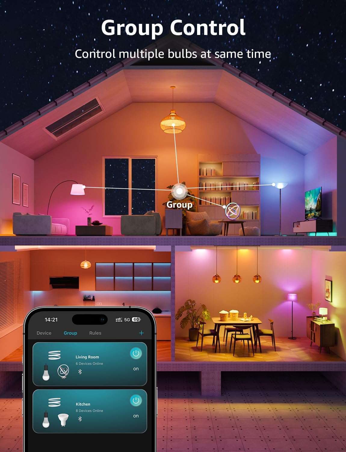 Lepro E27 Smart Bulbs, 806lm 8.5W, RGB Colour Changing, AI Lighting, 2 Pack
