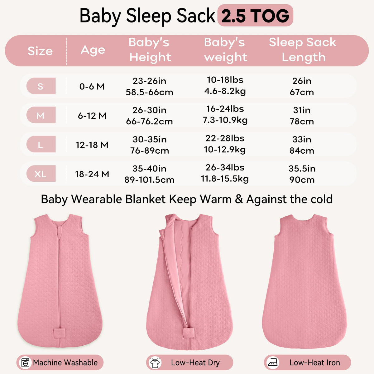 Unnivoll Baby Sleeping Bag 2.5 Tog 0-6 Months 100% Cotton Winter Sleeping Bag Baby 2-Way Zipper Quilted Sleep Sack for Newbron Infant Warm Soft Apricot
